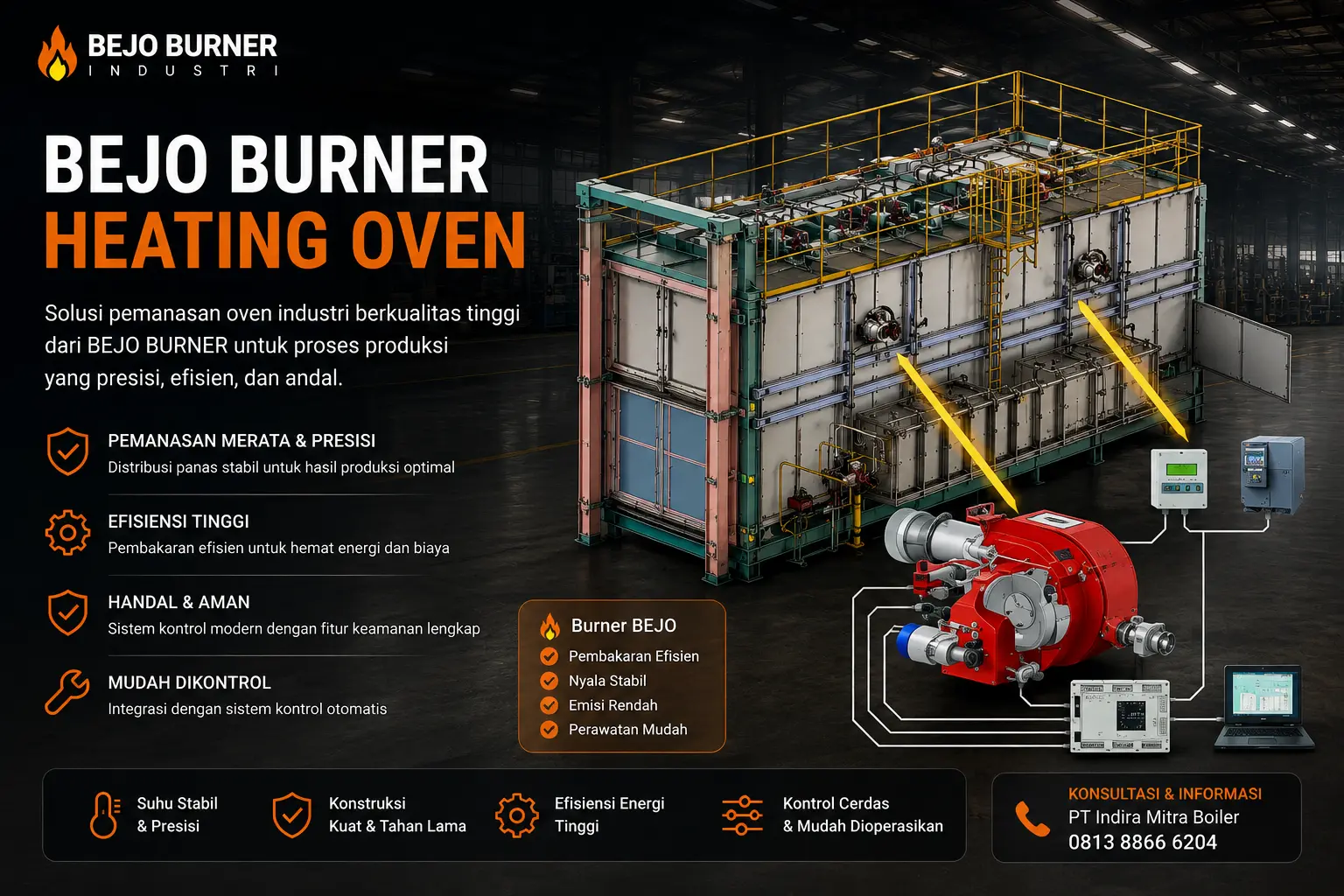 Batch Oven Industri Bejo Burner dengan sistem pemanas gas burner efisiensi tinggi