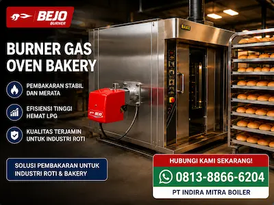 Burner gas oven bakery BEJO untuk industri roti dengan pembakaran stabil, efisien, dan hemat LPG