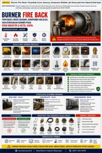 Burner Fire Back pada oven industri dan ketel aspal menyebabkan cover gosong, flame detector rusak, kabel pengapian meleleh, dan burner overheating